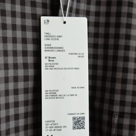 NWT Uniqlo Men's Twill Oversized Shirt Brown Checked Sz M - Picture 9 of 10